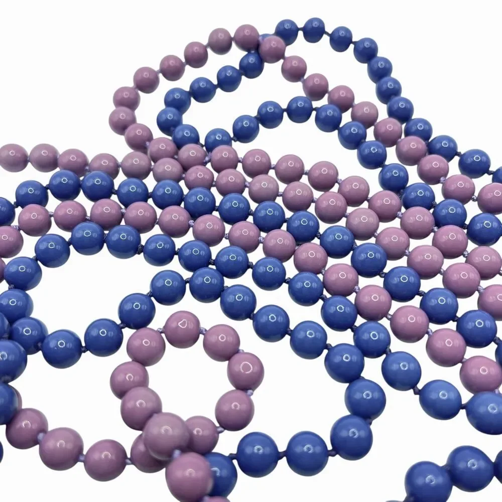 Vintage 80s Glass Bead Necklace Set Purple Blue Long Layering Festival Retro 58